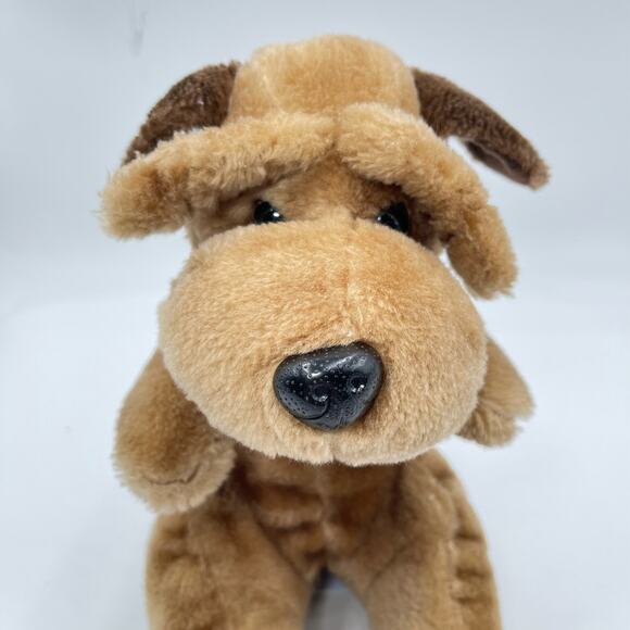 Vintage 12" Raffoler Brown Plush Dog Droopy Floppy Tan Wrinkles SharPei 1986 - Picture 1 of 12